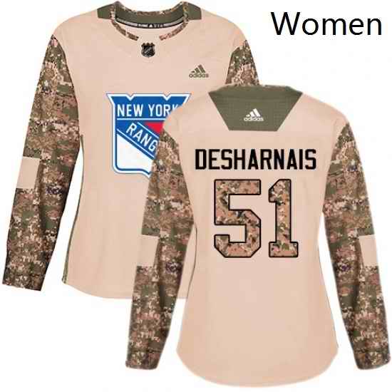 Womens Adidas New York Rangers 51 David Desharnais Authentic Camo Veterans Day Practice NHL Jersey
